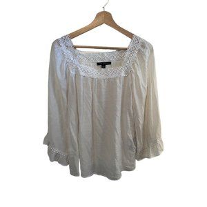 Zac & Rachel White Long Sleeve Flowy Blouse Square Neck Women's Size Small